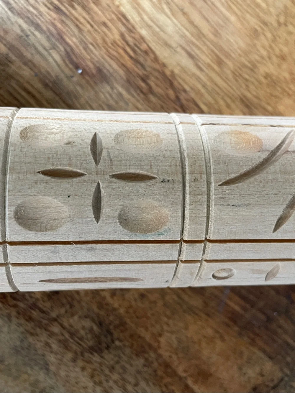Carved Pattern Wooden Rolling Pin with‎ Dark Turned Handles